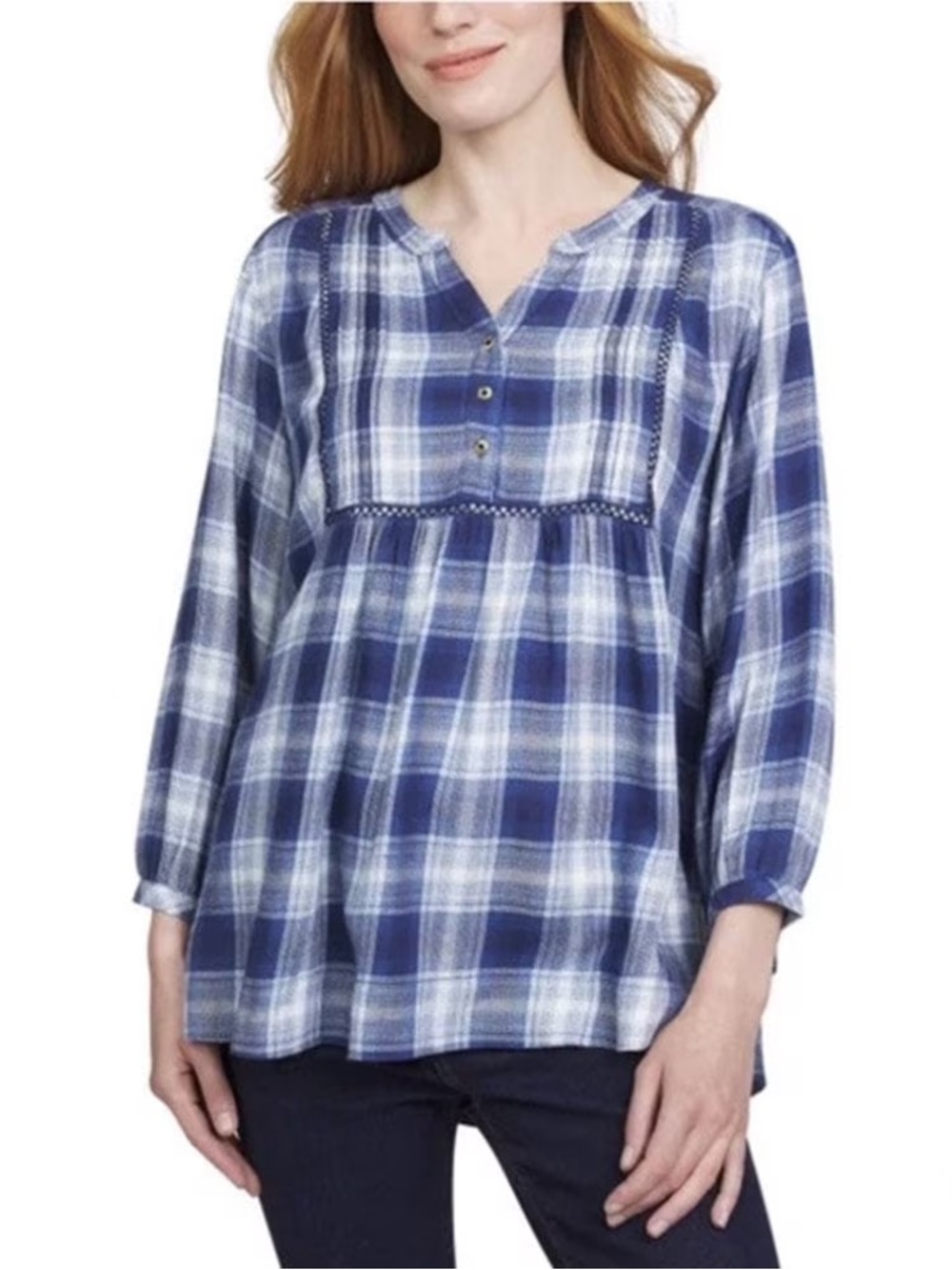 Wrangler Blue Plaid Babydoll Blouse Top Medium